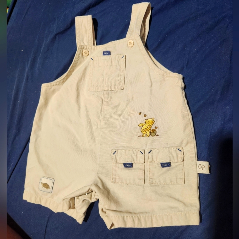 VINTAGE Classic Pooh Bear Short Overalls 0-3M